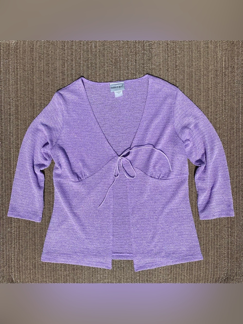 VTG Y2K Fashion Bug Lavender Metallic Tie Front Cardigan M
